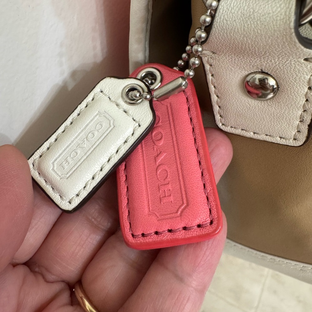 Pre-owned COACH Park Colorblock Salmon Pink/Tan/White Leather Crossbody Bag - Picture 3 of 14
